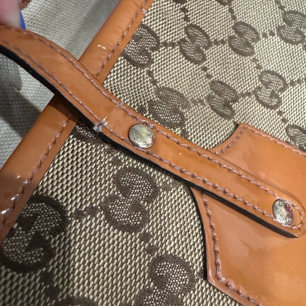 Gucci Tote Bag GG Canvas Beige Orange Chien Pan Gold Hardware - Picture 9 of 11